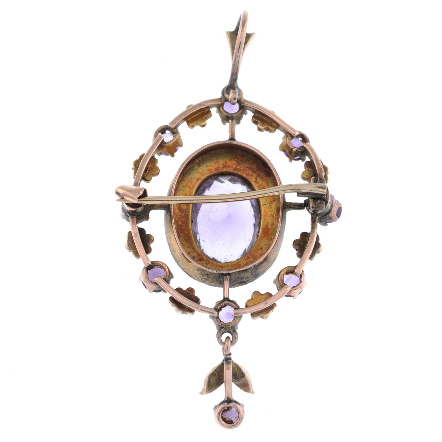 Early 20th gold amethyst & pearl pendant /brooch - Image 2 of 2