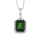 18ct gold chrome diopside & diamond cluster pendant, with chain