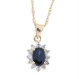 9ct gold sapphire & diamond pendant, with chain