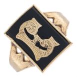 19th century 9ct gold onyx initial 'E' ring