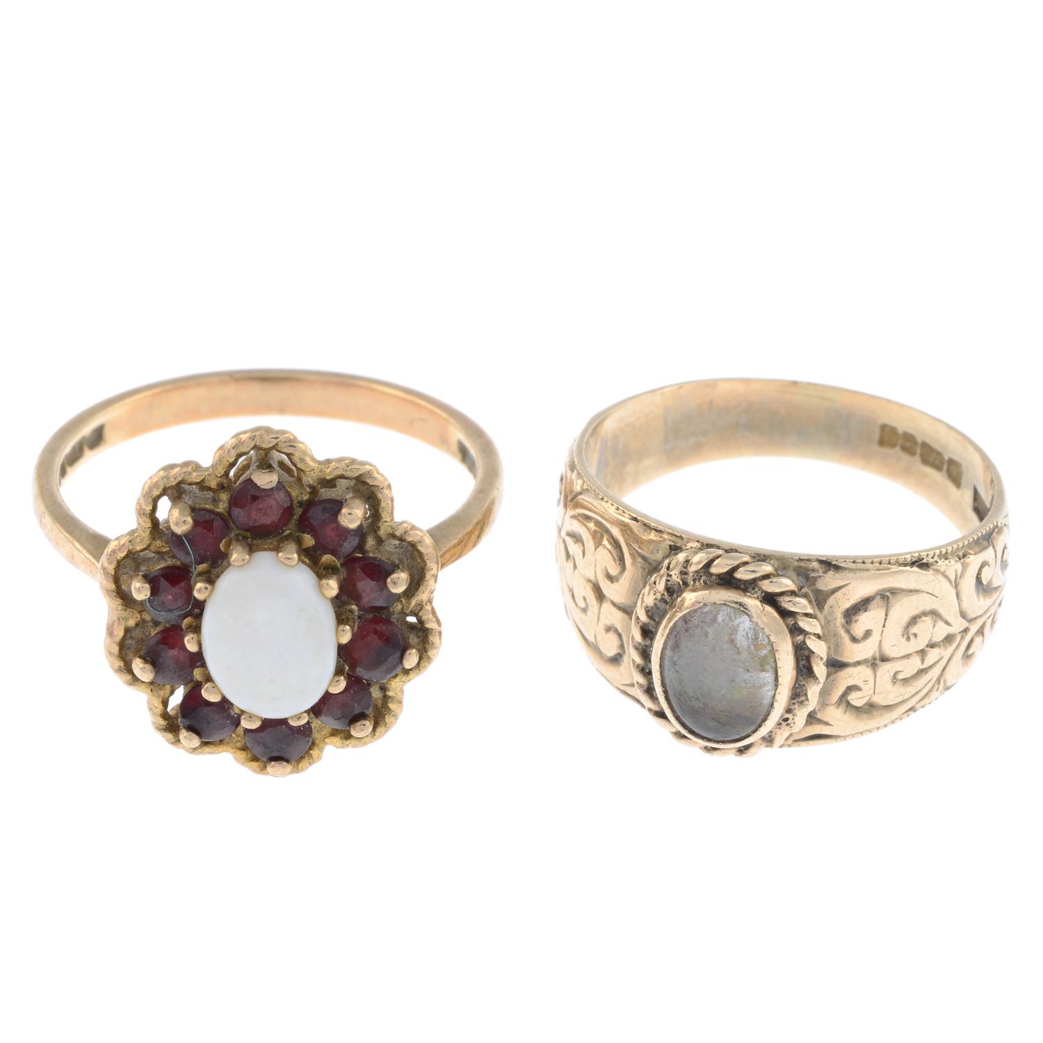 Two 9ct gold gem-set dress rings