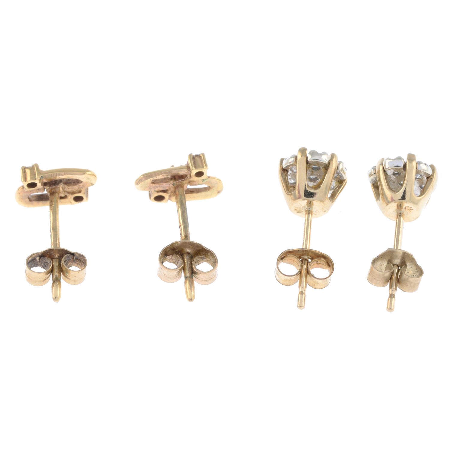 Two pairs of 9ct gold diamond earrings - Image 2 of 2