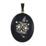 Victorian diamond & seed pearl onyx & enamel locket
