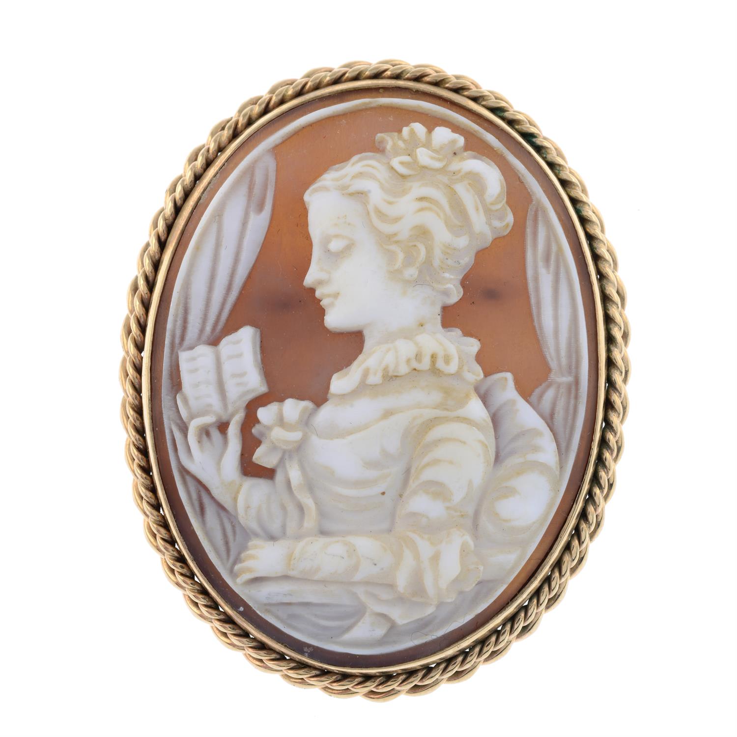 9ct gold shell cameo brooch