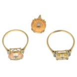 Two 9ct gold gem rings & a pendant, Lehrer