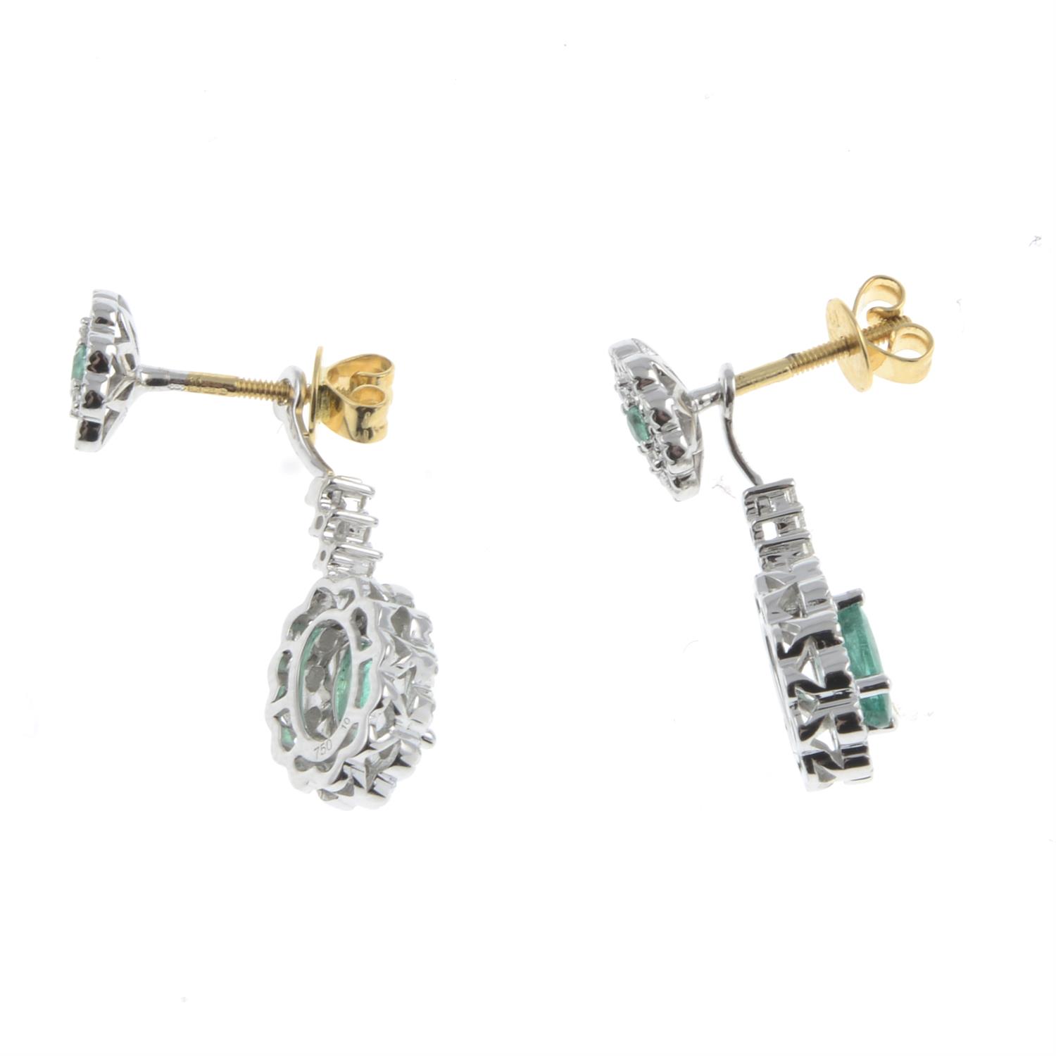18ct gold emerald & diamond drop earrings - Image 3 of 3