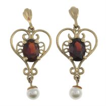 Garnet & imitation pearl earrings