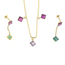 Gem necklace & earrings set