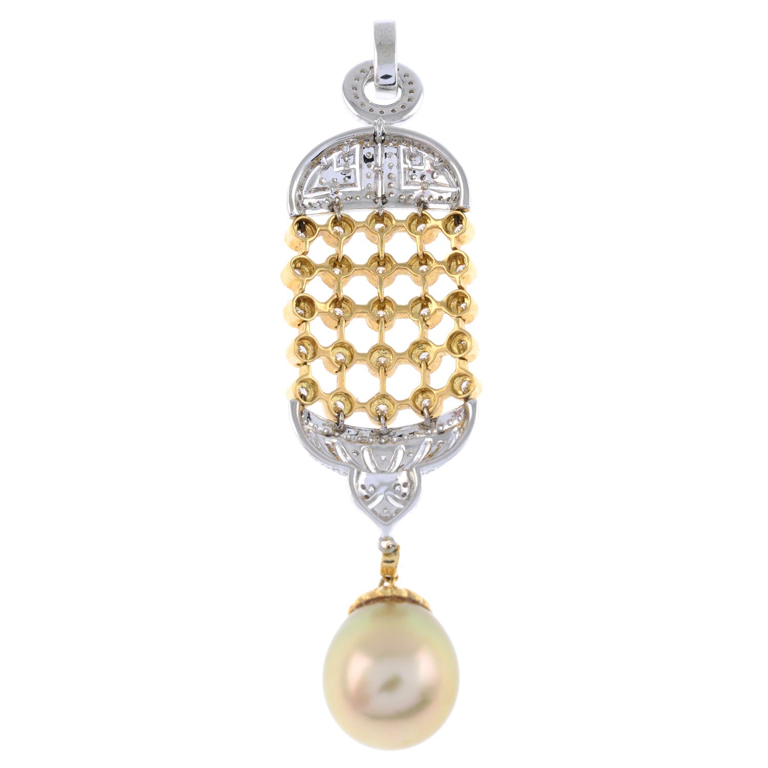 Cultured pearl & diamond pendant - Image 2 of 2