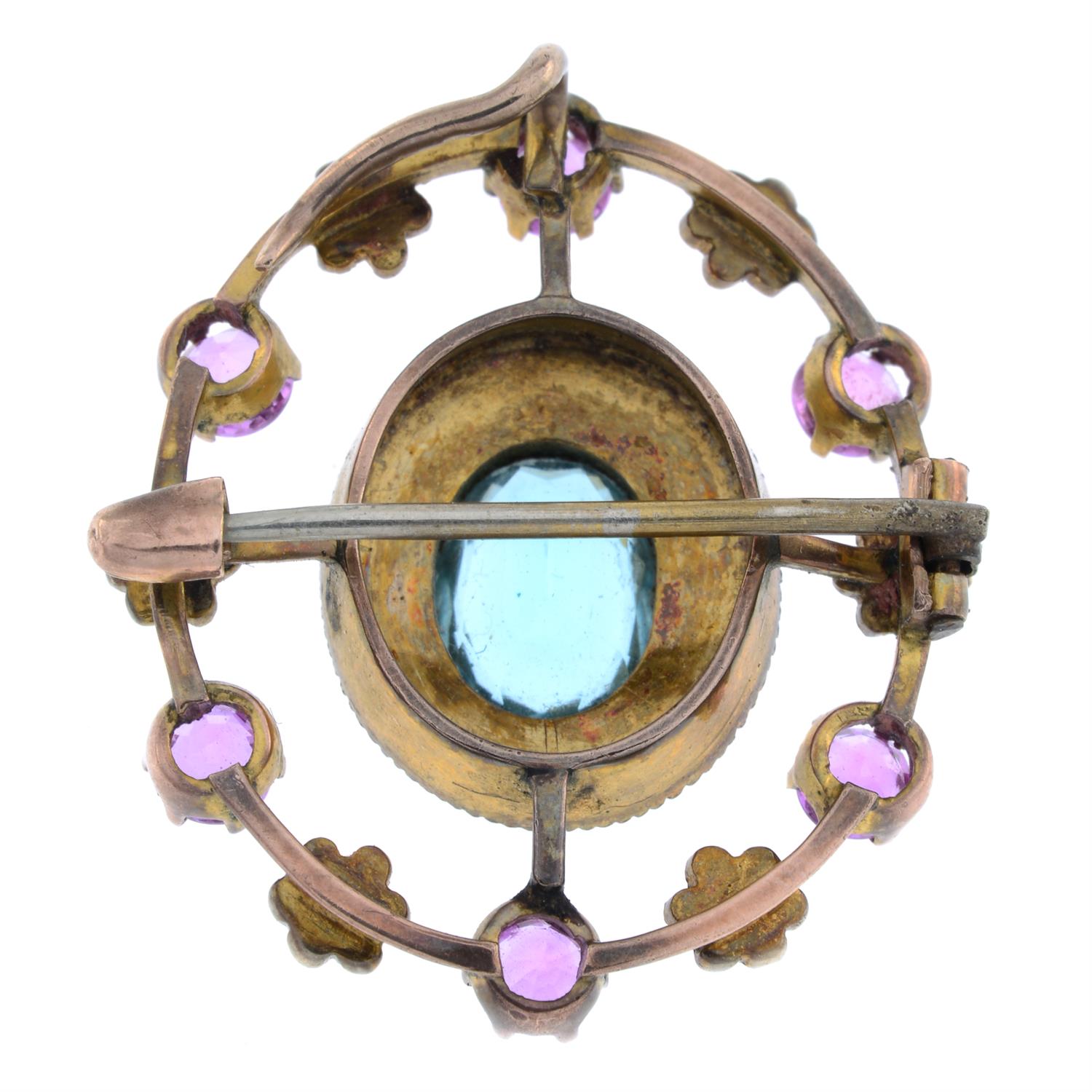 Paste, synthetic pink sapphire & split pearl brooch/pendant - Image 2 of 2