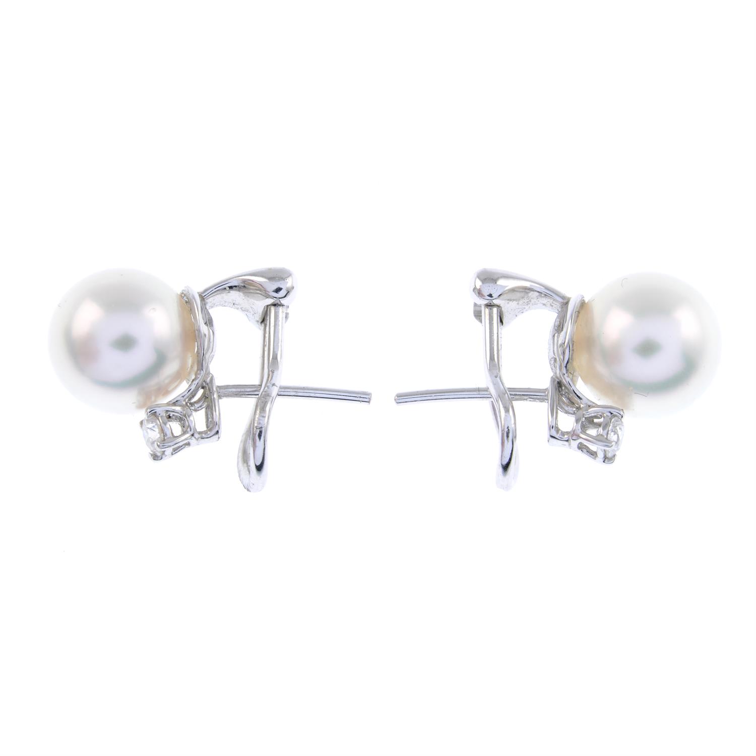 Cultured pearl and diamond earrings - Image 2 of 3