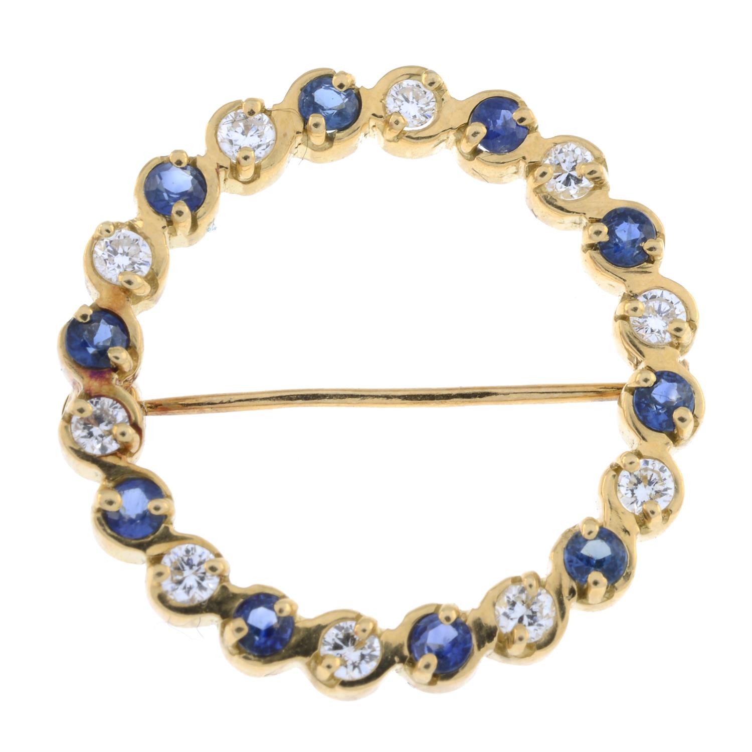 18ct gold sapphire & diamond wreath brooch