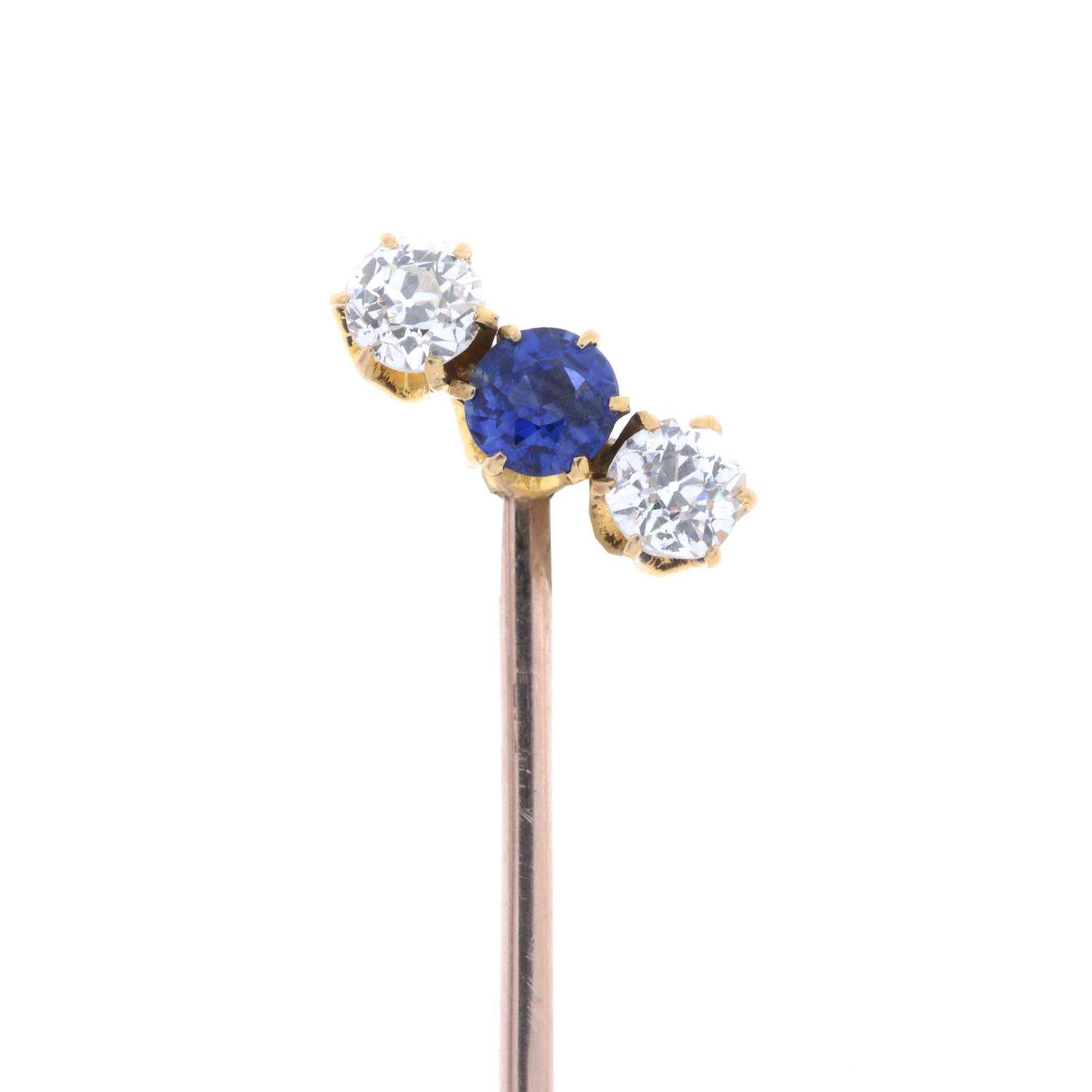 Sapphire & diamond three-stone stickpin
