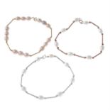 Three cultured pearl bracelets