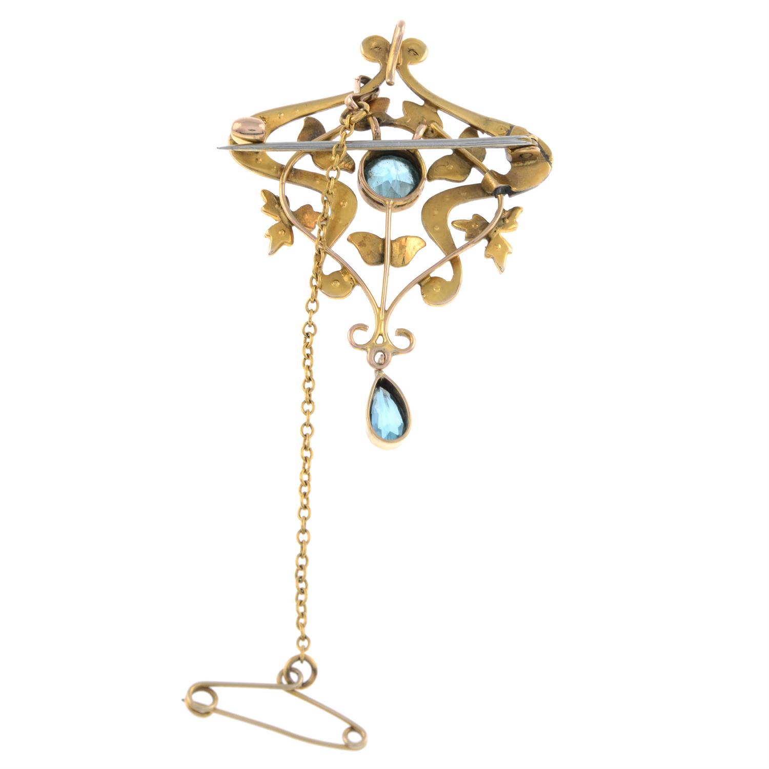 Early 20th 9ct gold zircon & seed pearl brooch - Image 2 of 2