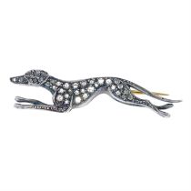 Diamond greyhound brooch with ruby eye