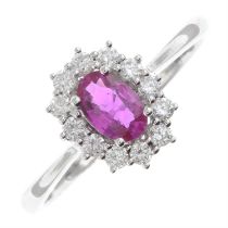 18ct gold pink sapphire & diamond cluster ring