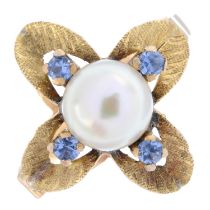Cultured pearl & gem-set floral dress ring