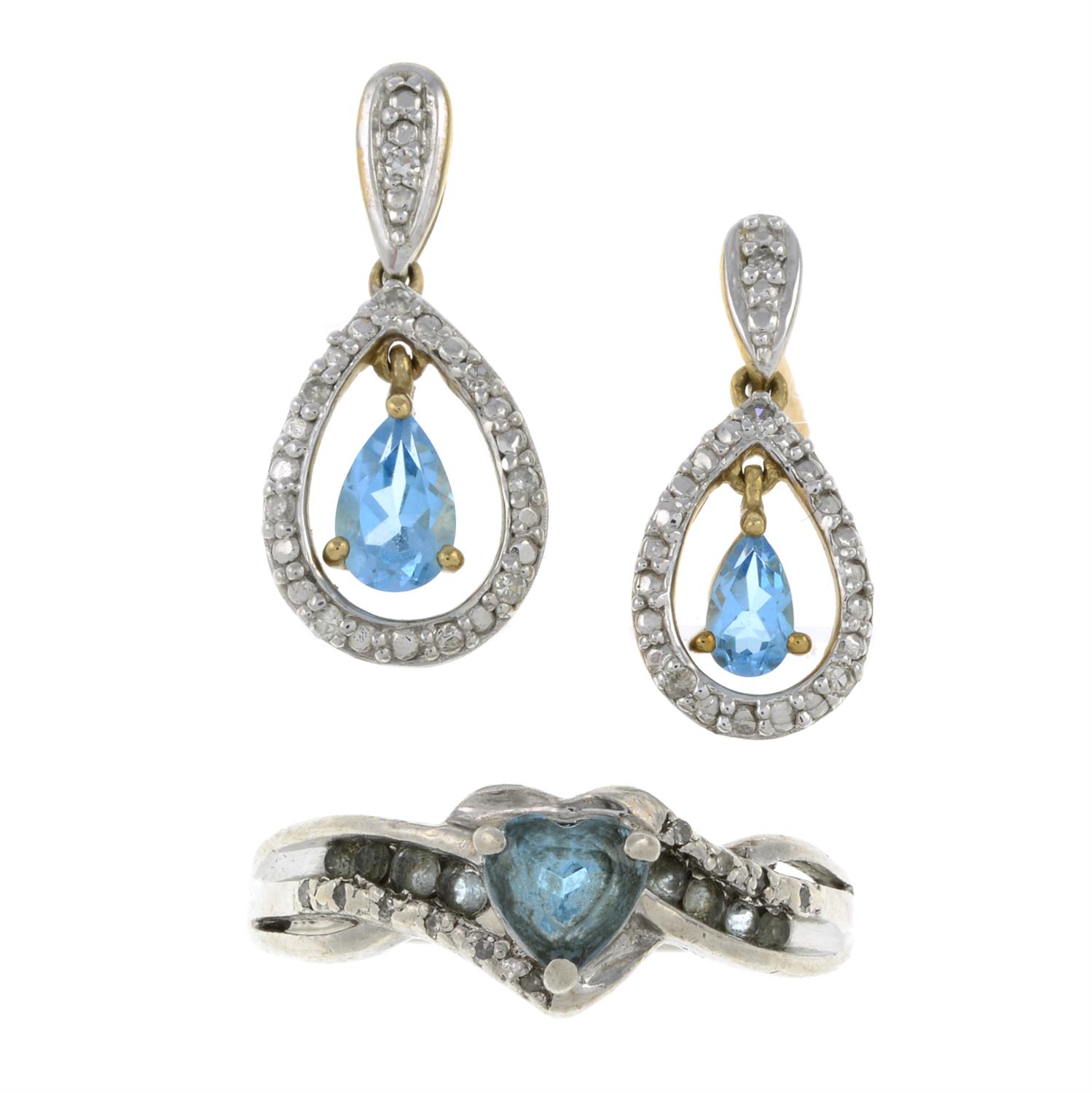 Gem-set ring, pendant & single earring