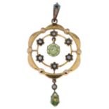 Early 20th century 9ct gold paste & split pearl pendant