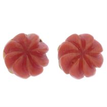 Carved coral stud earrings