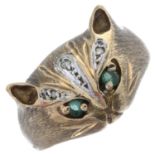 9ct gold emerald & diamond cat dress ring