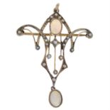 Early 20th century 9ct gold opal & split pearl pendant/brooch