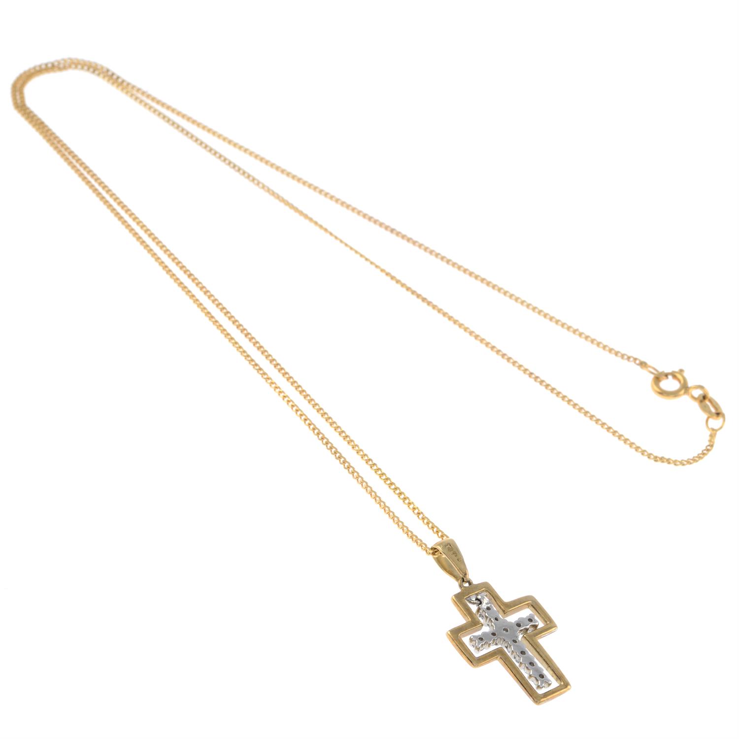 9ct gold diamond cross pendant, with chain - Image 2 of 2