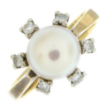 Cultured pearl & diamond ring