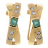 18ct gold emerald & diamond half hoop earrings