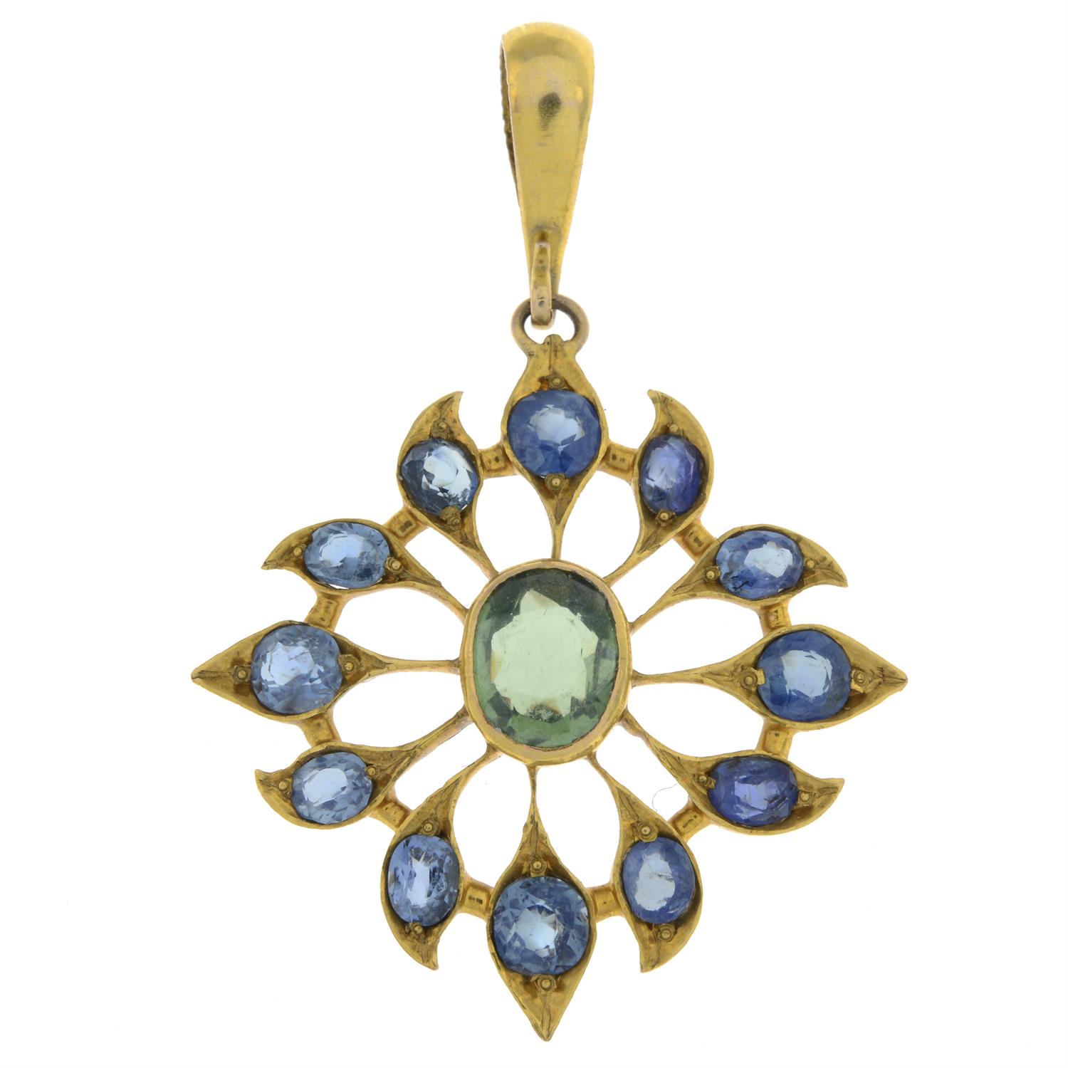 Green zircon and sapphire pendant