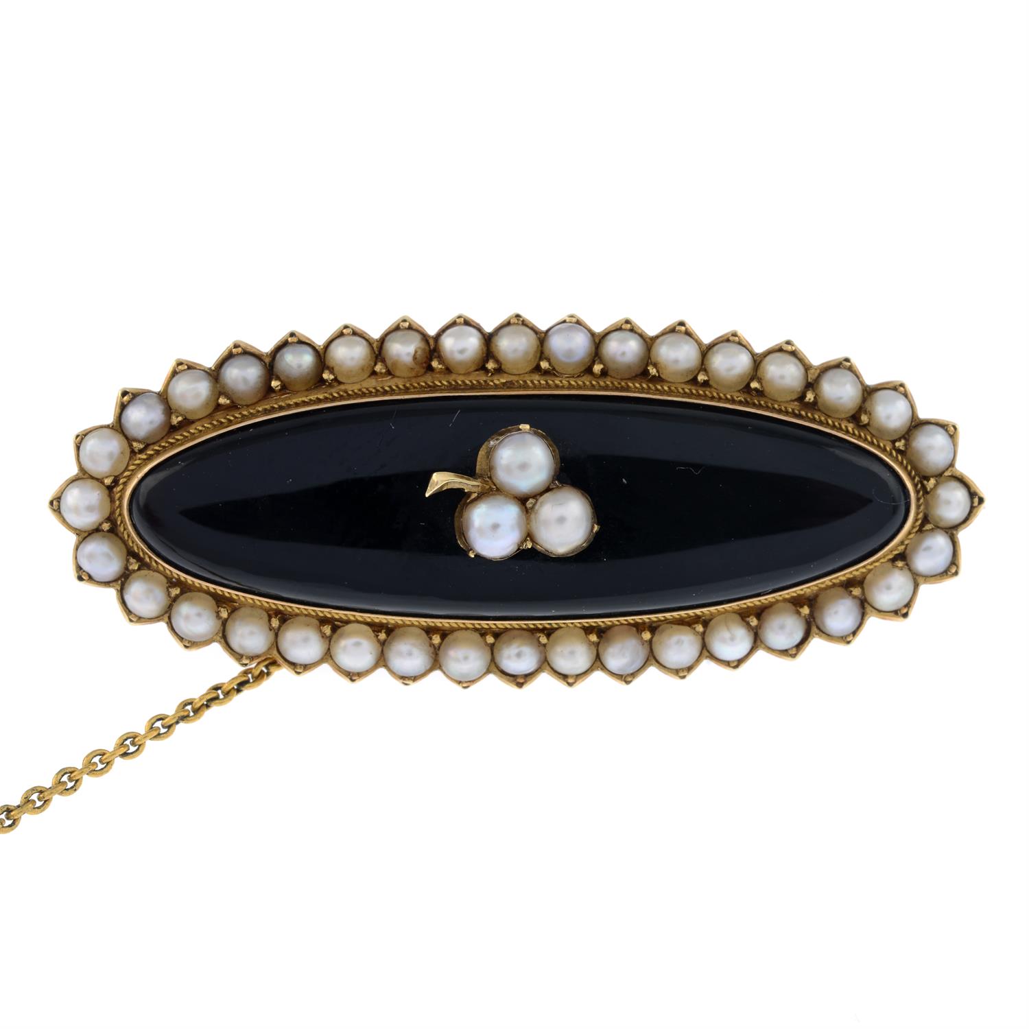 Victorian onyx & seed pearl brooch
