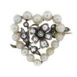 Victorian diamond & pearl floral heart brooch