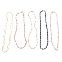 Five cultured pearl necklaces