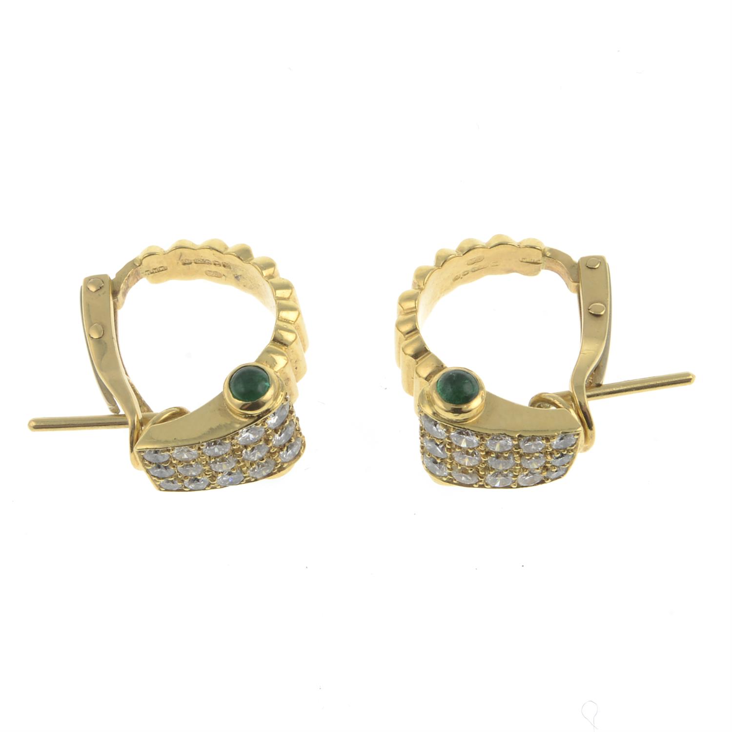 18ct gold diamond & emerald earrings - Image 2 of 3