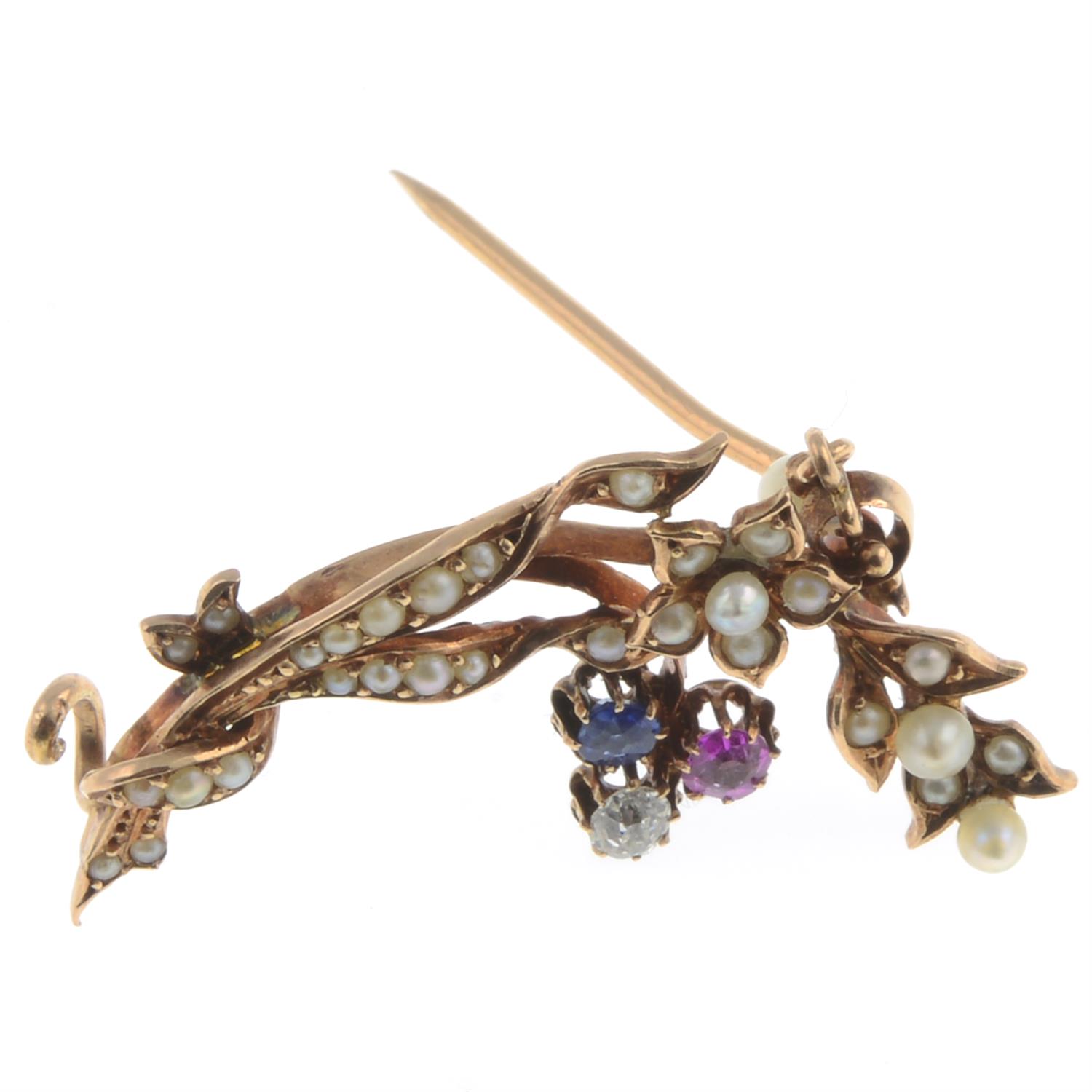 Early 20th gold diamond & gem floral brooch - Image 2 of 2