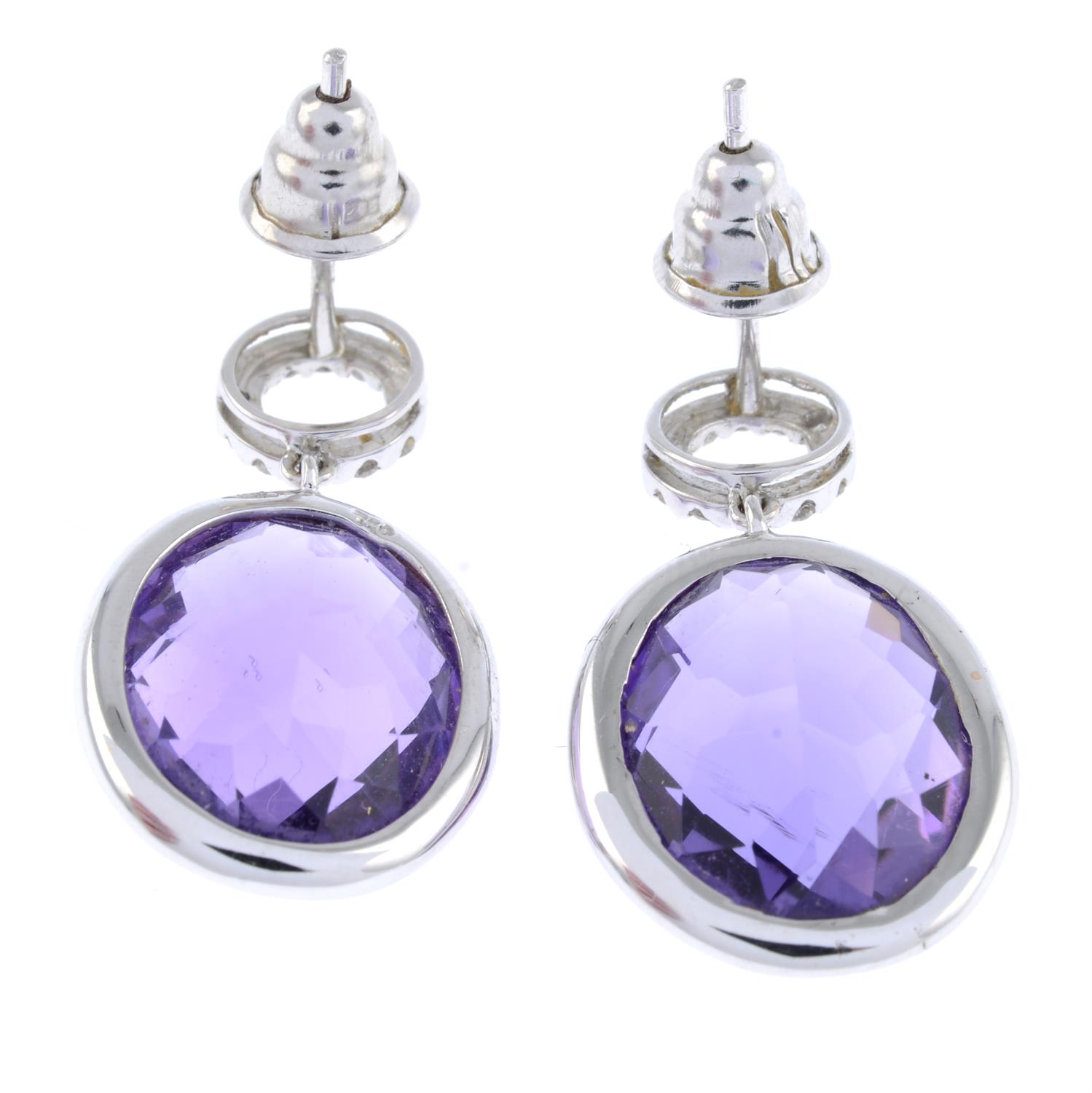 Amethyst & diamond drop earrings - Image 2 of 2