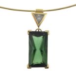 Green tourmaline & diamond pendant, on a wire