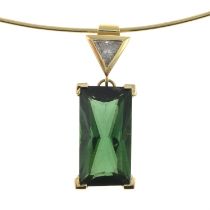 Green tourmaline & diamond pendant, on chain