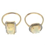 Two 9ct gold opal & diamond cluster rings