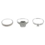 Three 9ct gold diamond rings