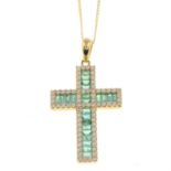 18ct gold emerald & diamond cross pendant, with chain