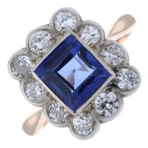 Synthetic sapphire & diamond cluster ring