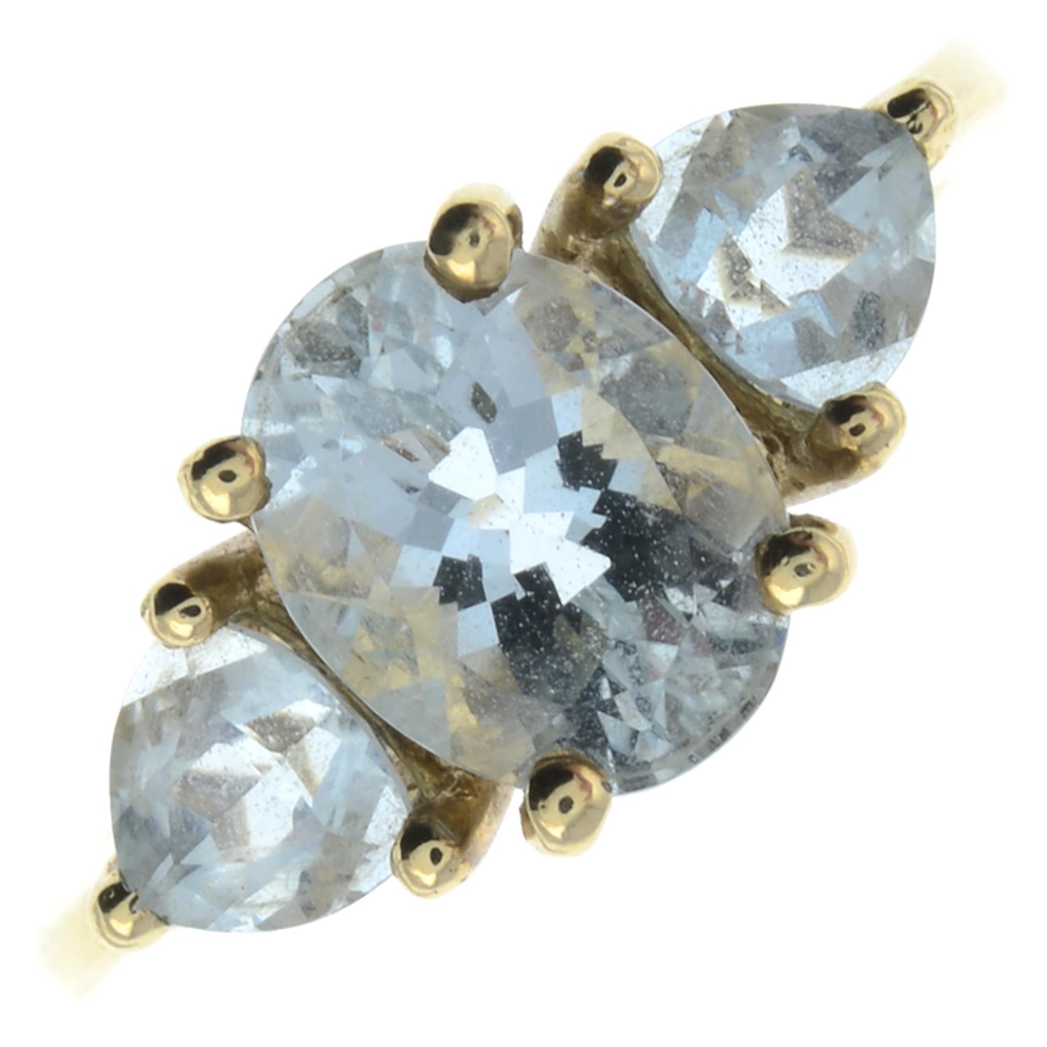 9ct gold aquamarine three-stone ring