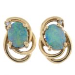 Opal doublet & diamond stud earrings