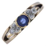 9ct gold synthetic sapphire & diamond dress ring