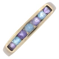 9ct gold amethyst & blue topaz half eternity ring