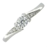 9ct gold diamond single-stone ring, with diamond sides and shoulders