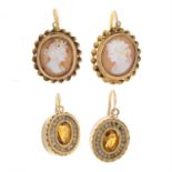 Shell cameo earrings & citrine & pearl earrings