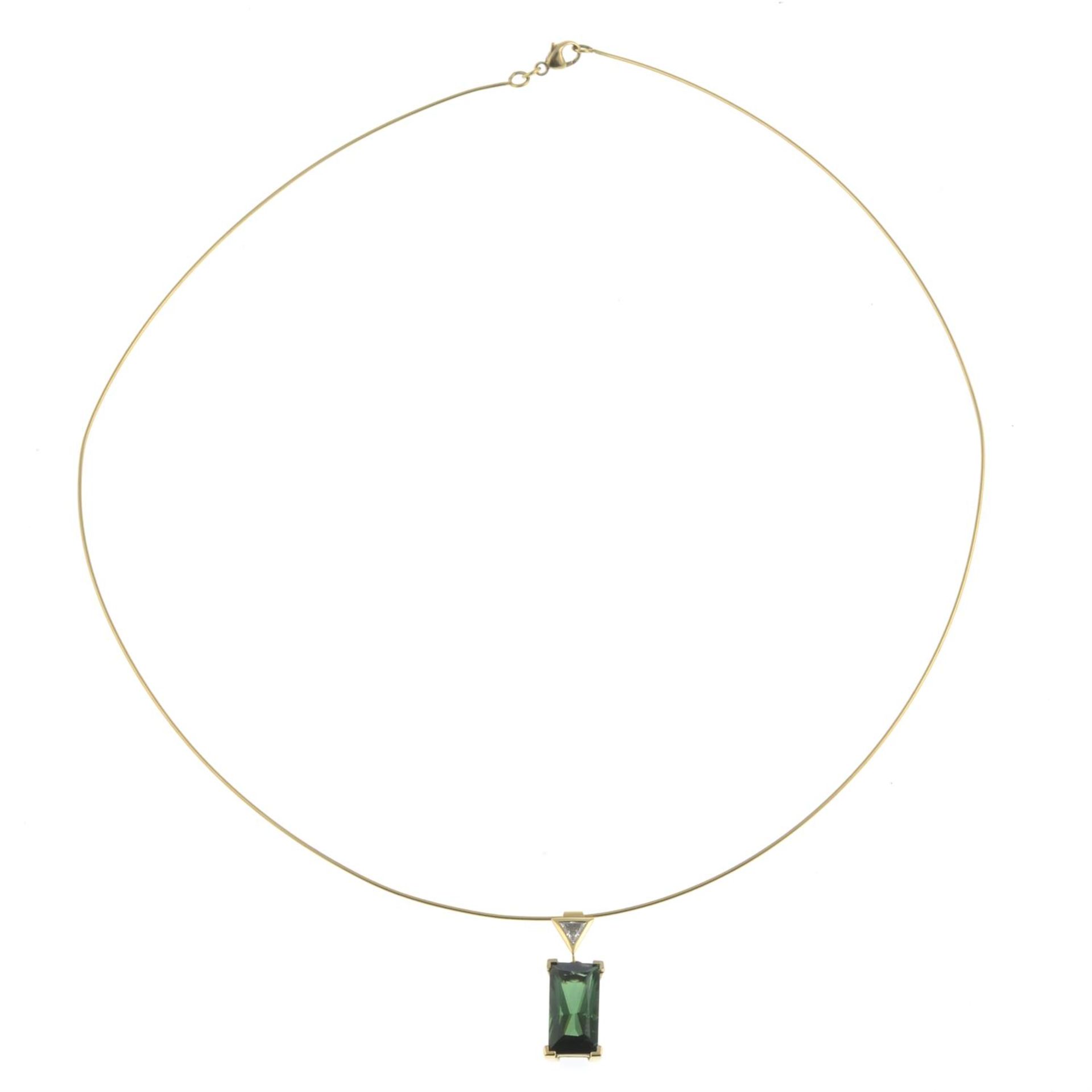 Green tourmaline & diamond pendant, on a wire - Image 2 of 2